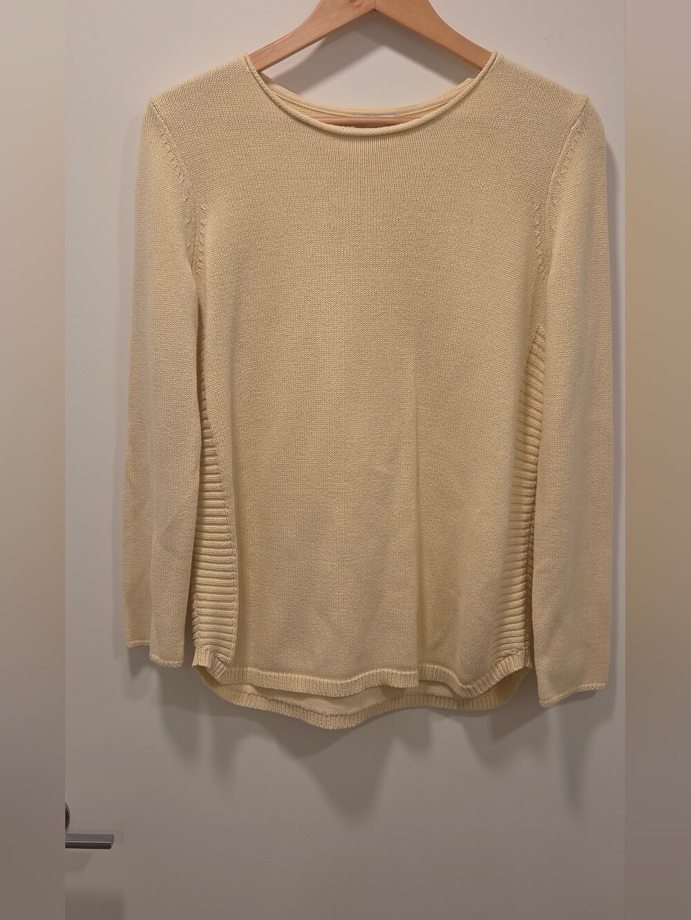 J. Jill Cream Rib-Panel Crewneck Sweater